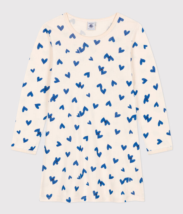 Camicia da notte cuore bambina in cotone ecru/multicolore