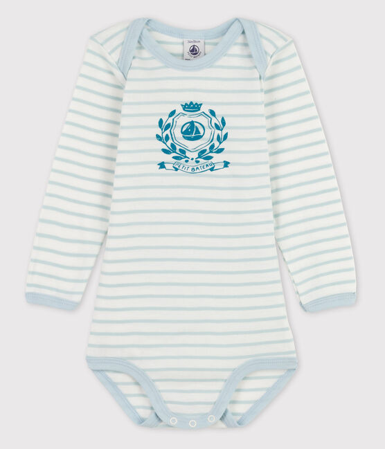 Body manica lunga bebè femmina bianco MARSHMALLOW/blu WATER