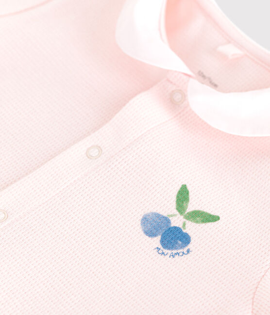 Tutina corta in cotone con colletto alla collegiale neonato rosa FLEUR