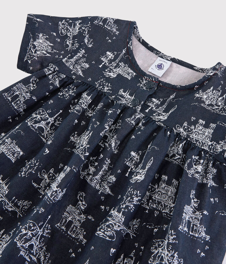 Blusa manica corta in tubique bambina blu/bianco