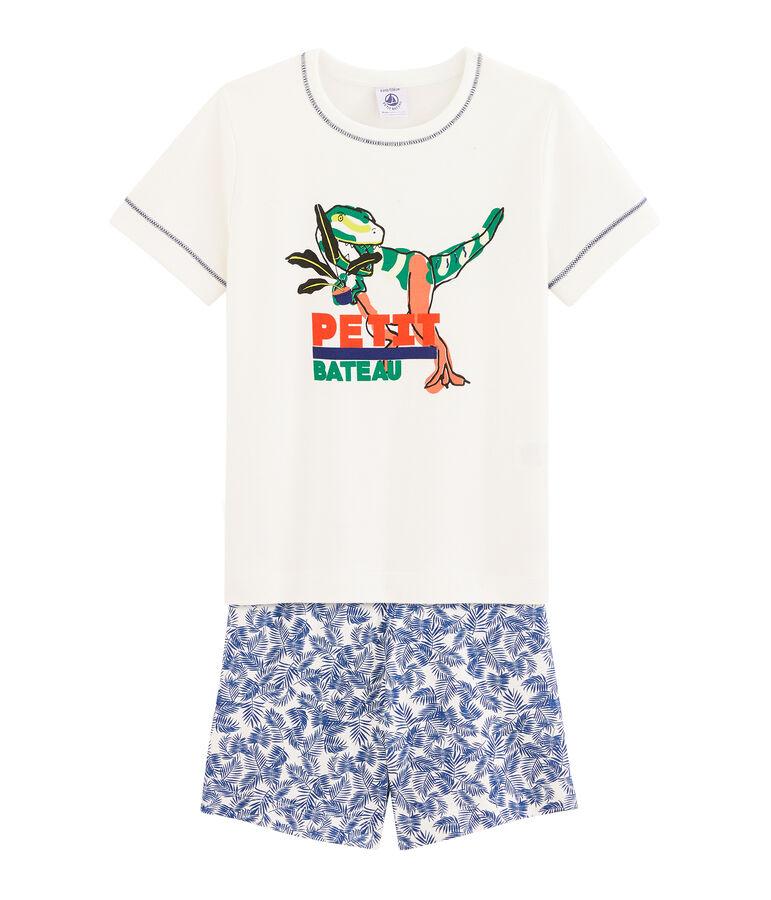 Pigiama corto bambino a costine bianco/multicolore