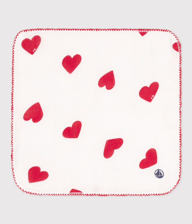 FAZZOLETTO CUORE BEB&Egrave; IN GARZA DI COTONE bianco/rosso