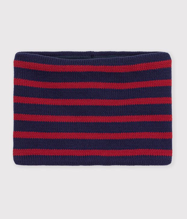 Snood in maglia a righe foderata in pile bambino blu/rosso