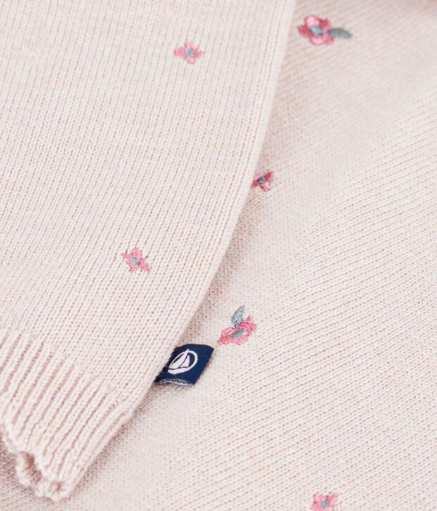 Maglione in misto lana e cotone con fiori ricamati neonata rosa/multicolore