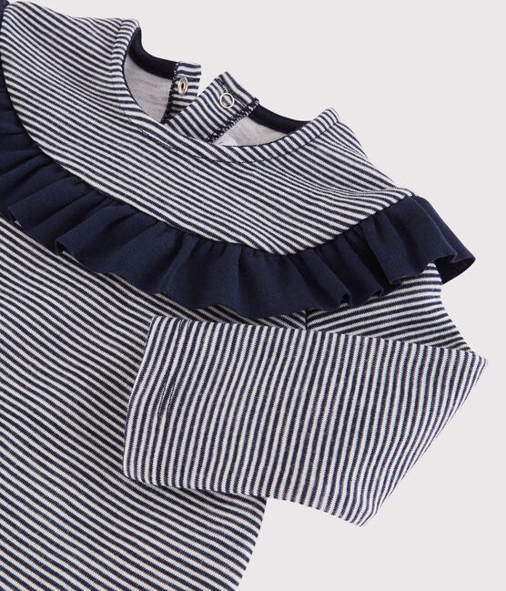 Blusa a manica lunga bebè femmina blu SMOKING/bianco MARSHMALLOW