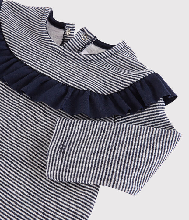 Blusa a manica lunga beb&egrave; femmina blu/bianco