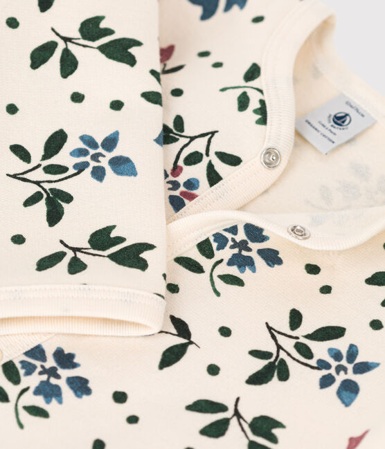 Tutina pigiama bebè in tessuto felpato con motivo fiore bianco AVALANCHE/ MULTICO