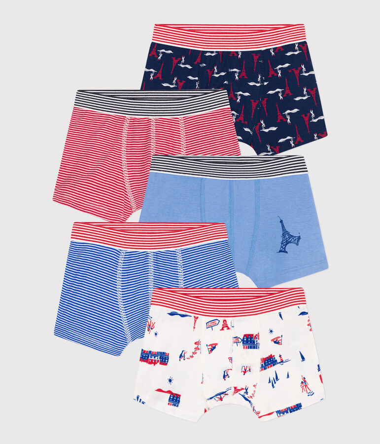 Confezione di 5 boxer bambino in cotone motivo Parigi multicolore