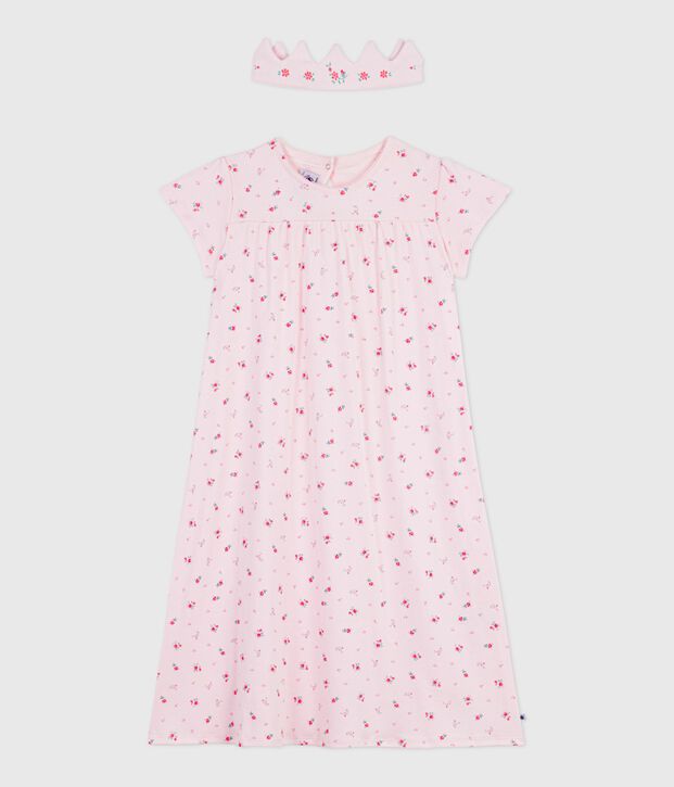Camicia da notte travestimento con diadema bambina in cotone rosa/multicolore