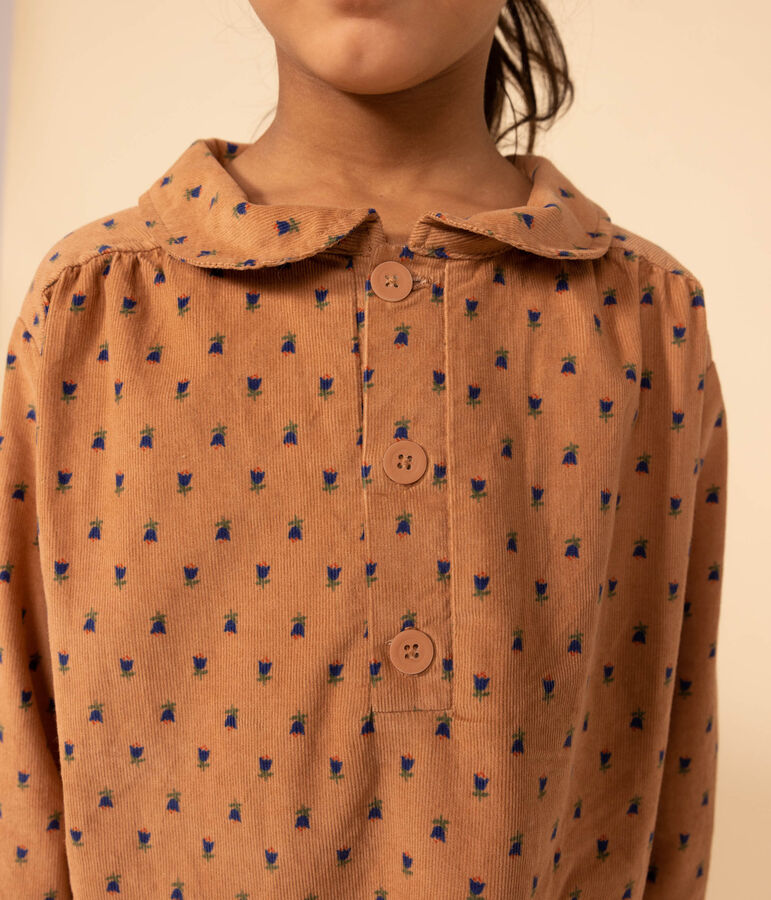 Abito maniche lunghe in velluto a fiori bambina rosa/multicolore