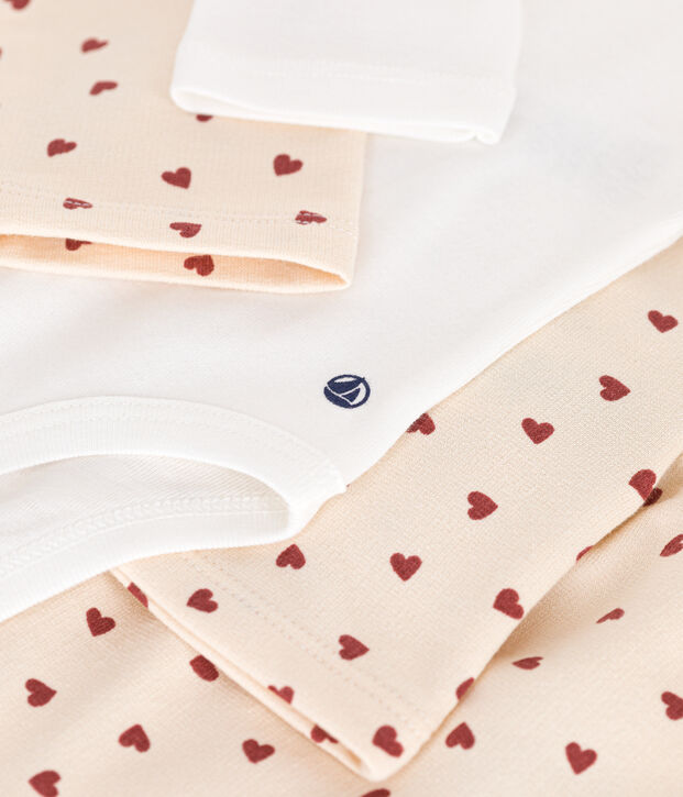 Completo 3 pezzi in tessuto felpato leggero beb&egrave; ecru/marrone