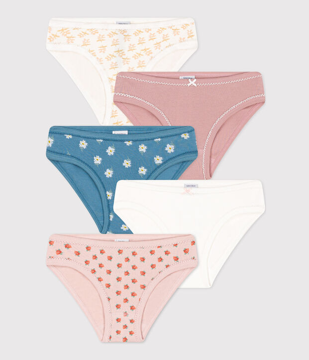 Confezione da 5 slip in cotone bambina motivo fiore multicolore
