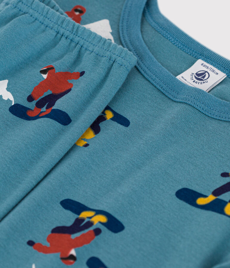 Pigiama bambino unisex in cotone aderente motivo snowboard blu/multicolore