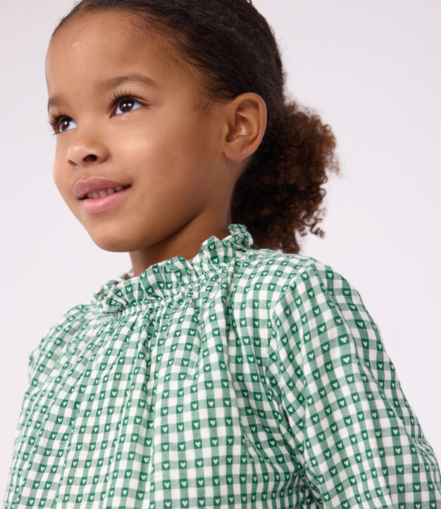 Blusa a maniche lunghe in cotone con stampa bambina verde/bianco