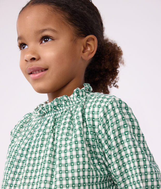 Blusa a maniche lunghe in cotone con stampa bambina verde/bianco