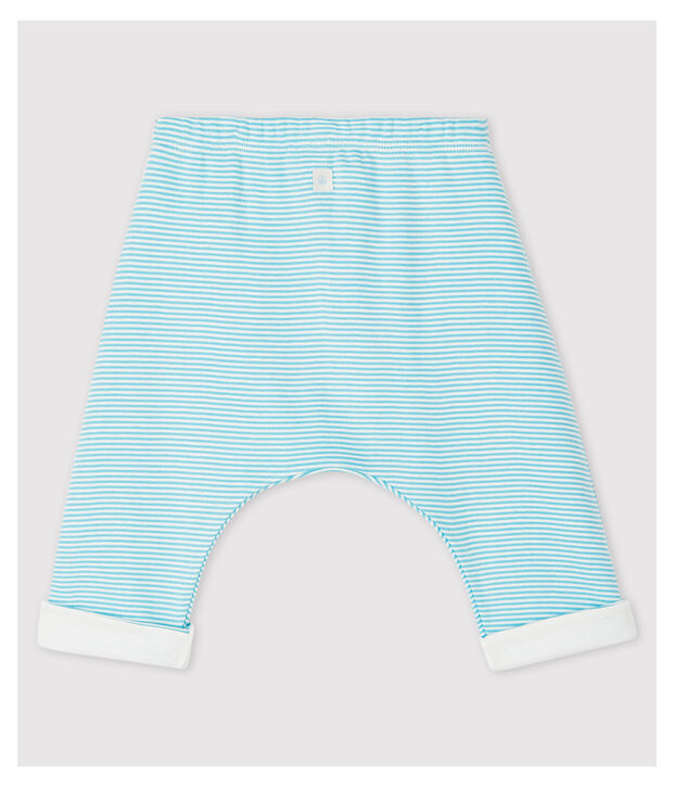 Pantaloni foderati a righe blu beb&egrave; in cotone biologico blu/bianco