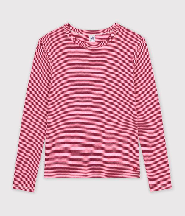 T-shirt a maniche lunghe in cotone a righe donna rosso/bianco