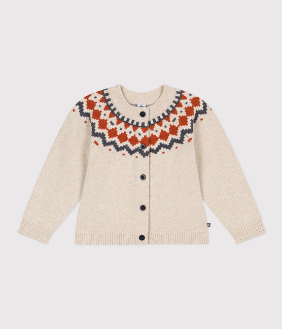 Cardigan jacquard lana e cotone bambina beige MONTELIMAR/bianco MULTICO