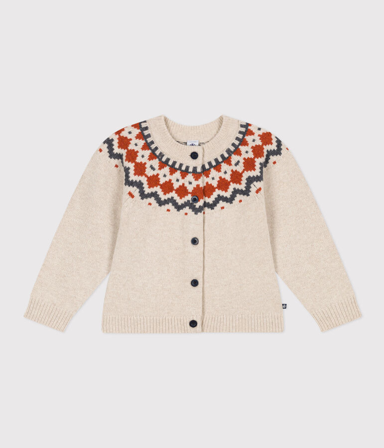Cardigan jacquard lana e cotone bambina beige/multicolore