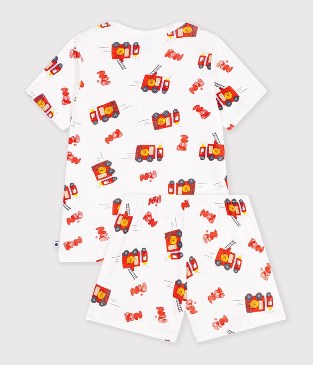 Pigiama corto in cotone con pompiere stampato bambino bianco/multicolore
