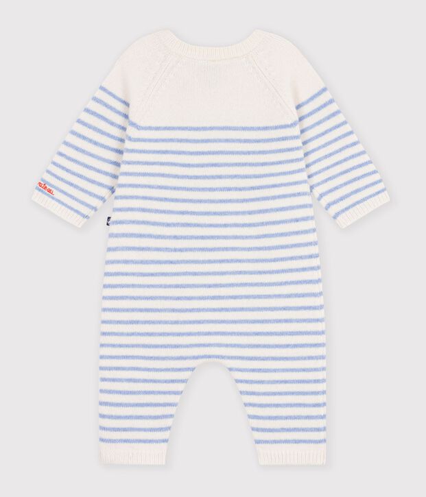 Tutina in maglia di misto lana e cotone a righe neonato blu/blu