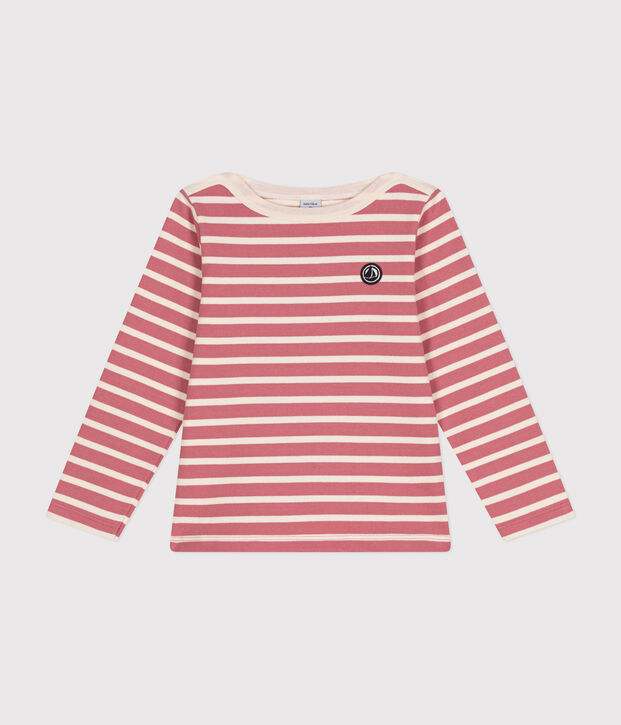 Iconica maglia a righe alla marinara in cotone bambina/bambino rosa/ecru