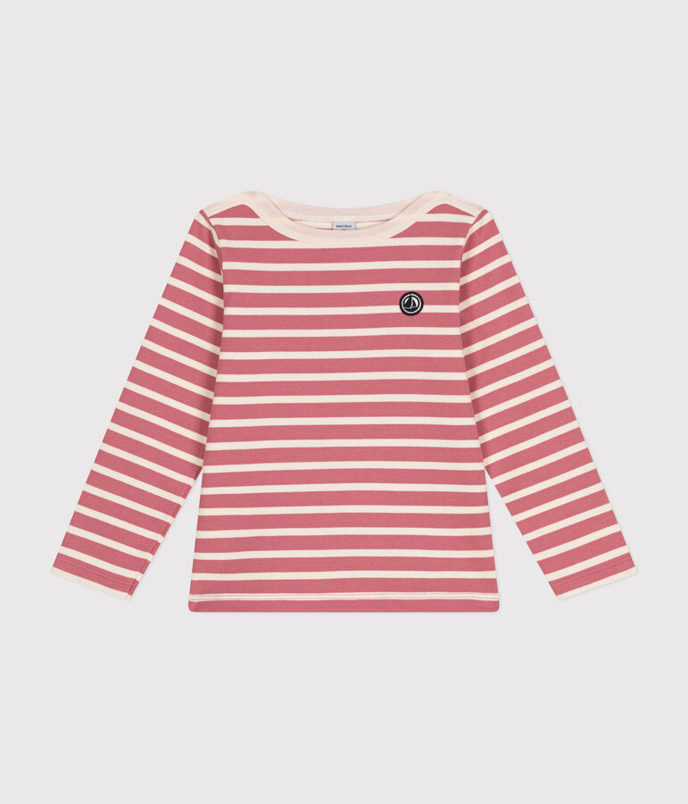 Iconica maglia a righe alla marinara in cotone bambina/bambino rosa/ecru