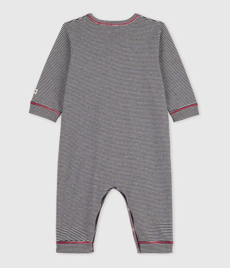 Tutina senza piedi a righe beb&egrave; in cotone blu/bianco