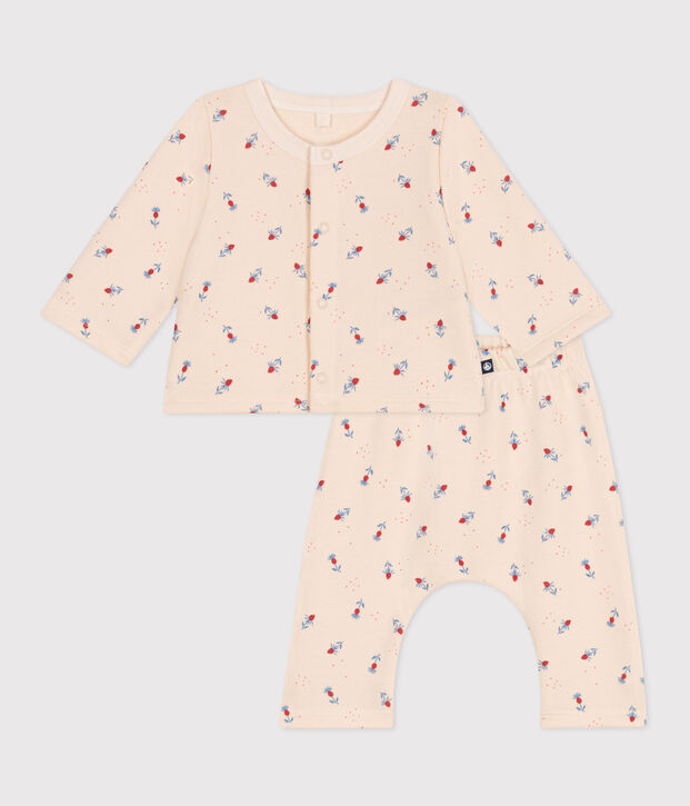Set 2 pezzi in cotone neonato ecru/multicolore