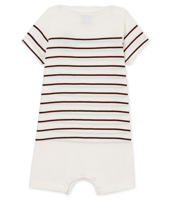 Tutina corta neonato in jersey leggero a righe piazzate bianco MARSHMALLOW/rosso VINO CN
