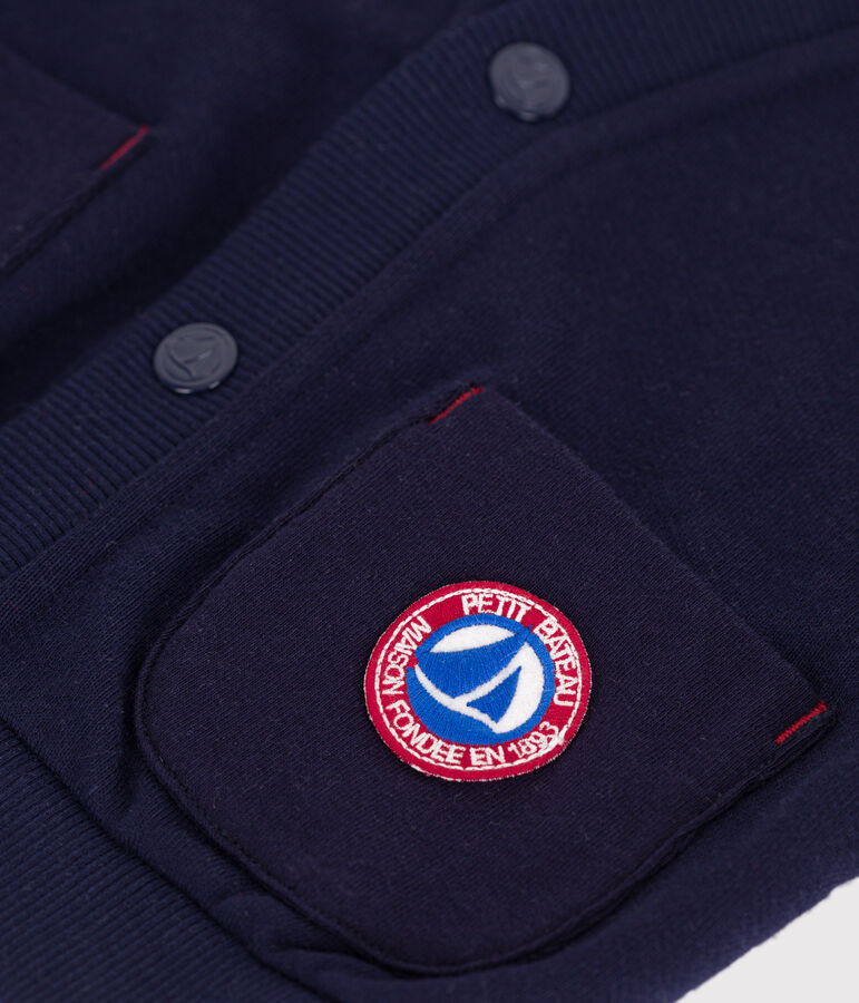 Cardigan in cotone tinta unita con cuciture a contrasto neonato blu