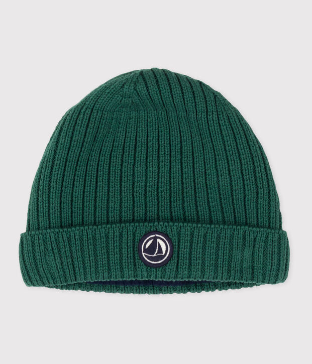 Cuffietta in maglia foderata in pile neonata verde