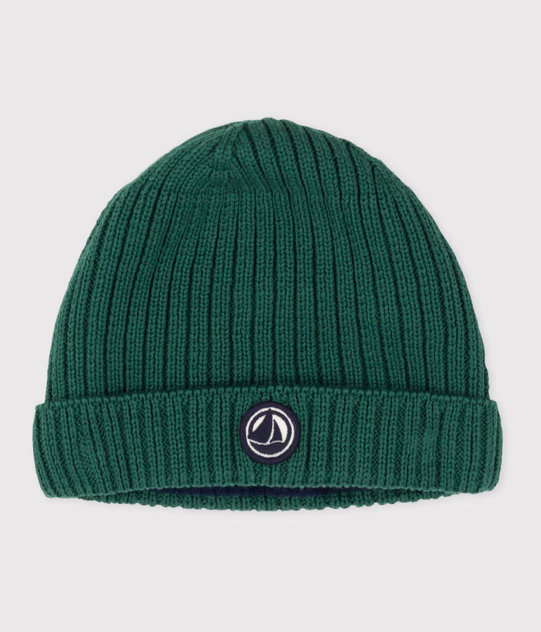 Cuffietta in maglia foderata in pile neonata verde