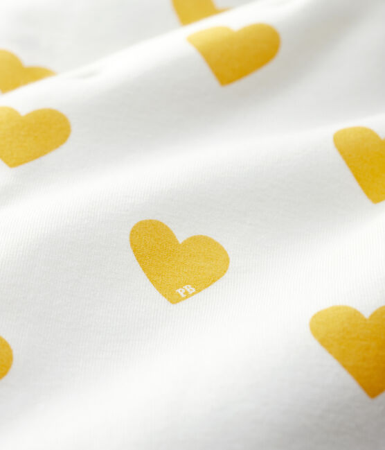 Tutina lunga cuori gialli bebè femmina in cotone biologico bianco MARSHMALLOW/giallo OCRE