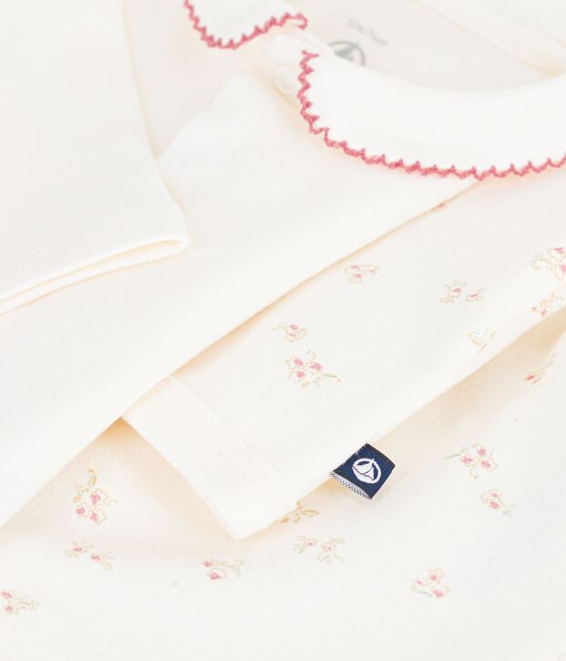 Set in cotone con colletto con stampa a fiori neonata ecru/multicolore
