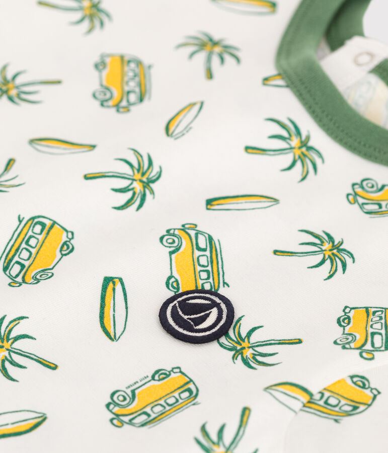 Tutina corta a maniche corte in cotone con surf stampati neonato bianco/multicolore
