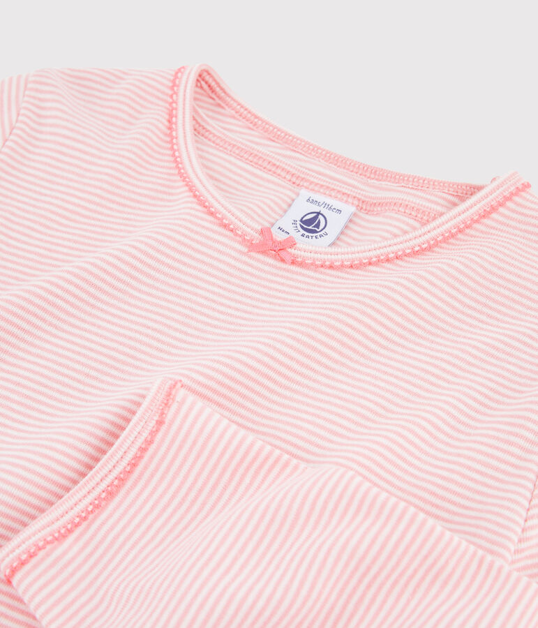 Pigiama millerighe bambina a costine rosa/bianco