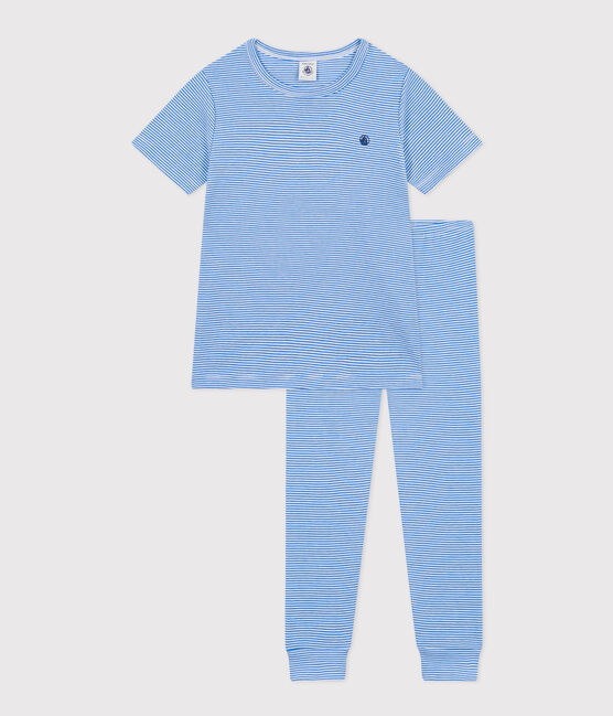 Pigiama bambino in cotone a righe DELPHINIUM/ MARSHMALLOW