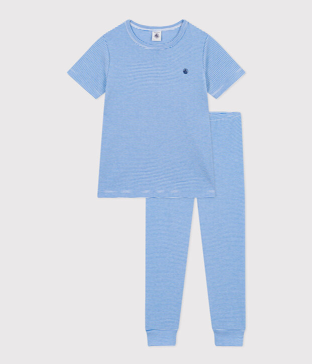 Pigiama bambino in cotone a righe blu/bianco
