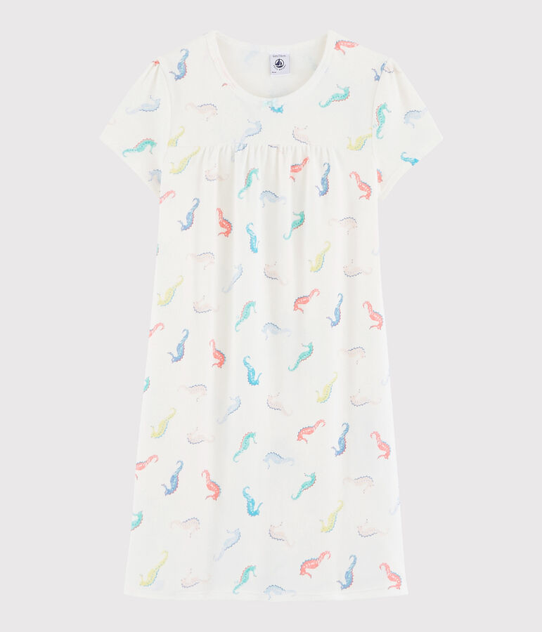 Camicia da notte in cotone bianco/multicolore