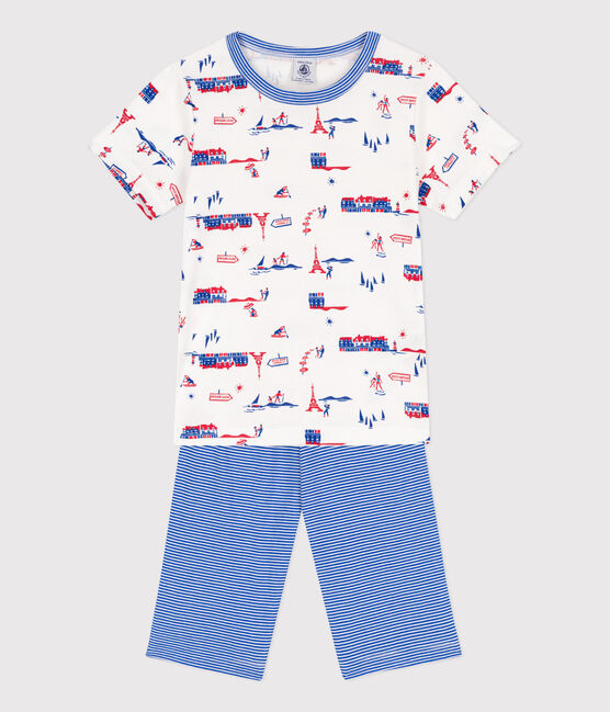 Pigiama corto famntasia Parigi bambino in cotone bianco MARSHMALLOW/bianco MULTICO