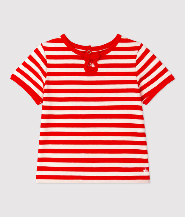 T-shirt beb&egrave; a maniche corte in jersey a righe rosso/bianco