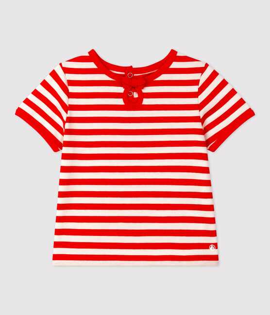 T-shirt bebè a maniche corte in jersey a righe rosso PEPS/bianco MARSHMALLOW