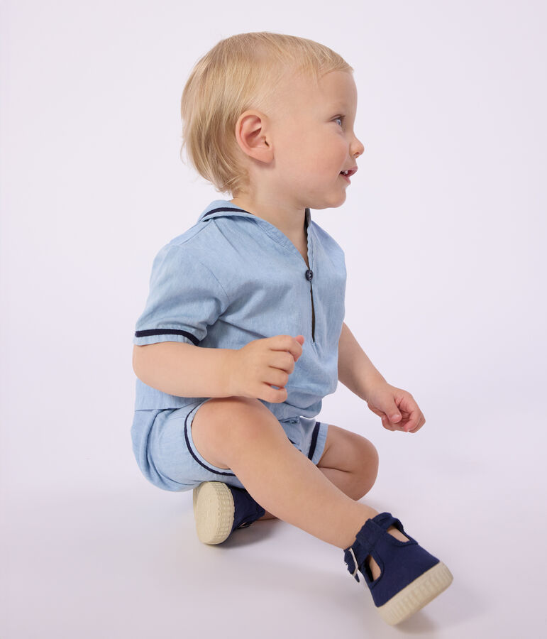 Completo neonato 2 pezzi in chambray con T-shirt con colletto alla marinara blu BLEU CLAIR