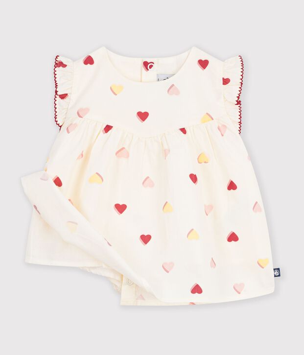 Blusa senza maniche in popeline di cotone con stampa a cuori neonata ecru/multicolore