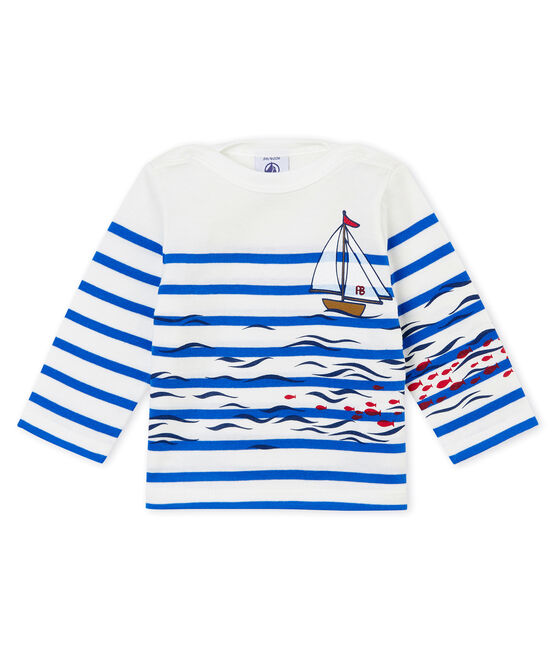 Marinière creativa per bebé maschio bianco MARSHMALLOW/blu PERSE