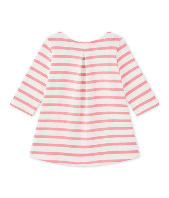 Abito bebé bambina rigato bianco MARSHMALLOW/rosa PETAL