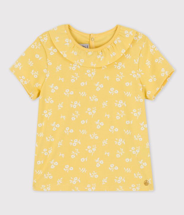 T-shirt a maniche corte in cotone bambina giallo/bianco
