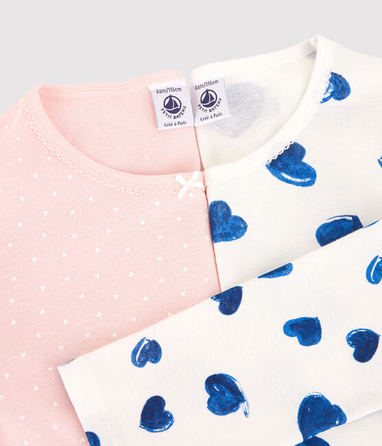Confezione da 2 pigiami a cuori blu e pois bambina in cotone variante 1