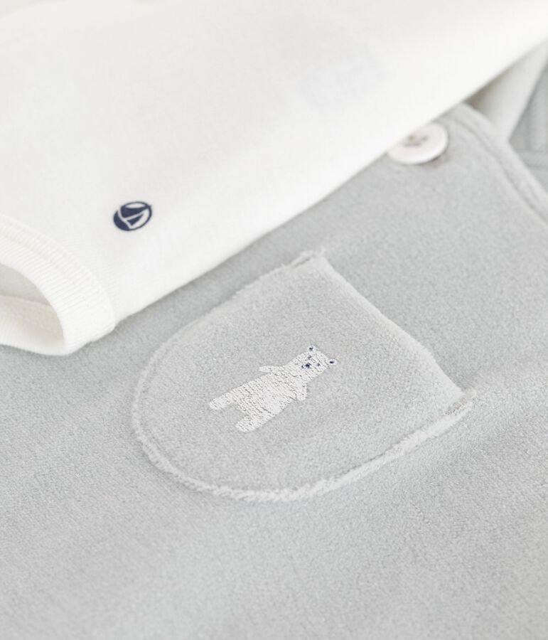 Set con salopette in cotone tinta unita con dettagli raffinati neonato CO2/ MARSHMALLOW